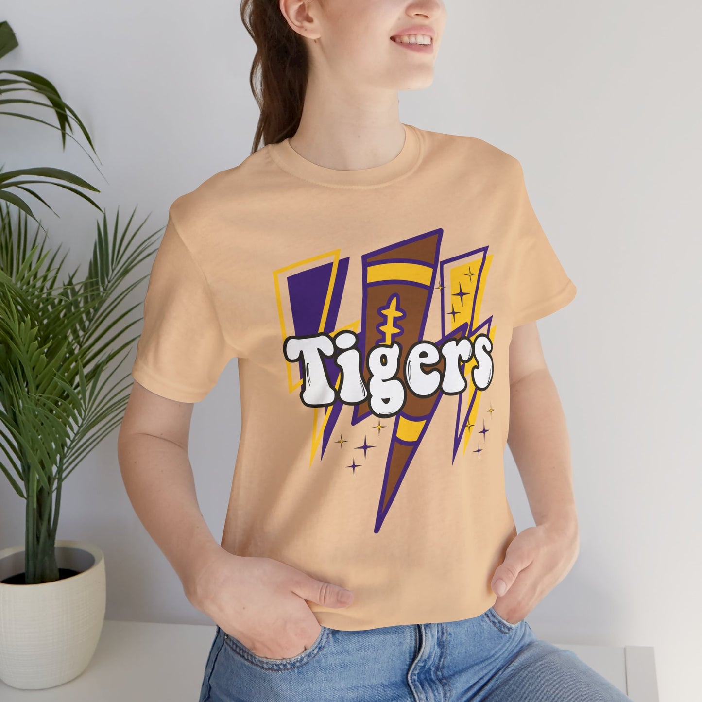 Tigers Football Tshirt, Lightning, Retro, LSU, Purple and Gold