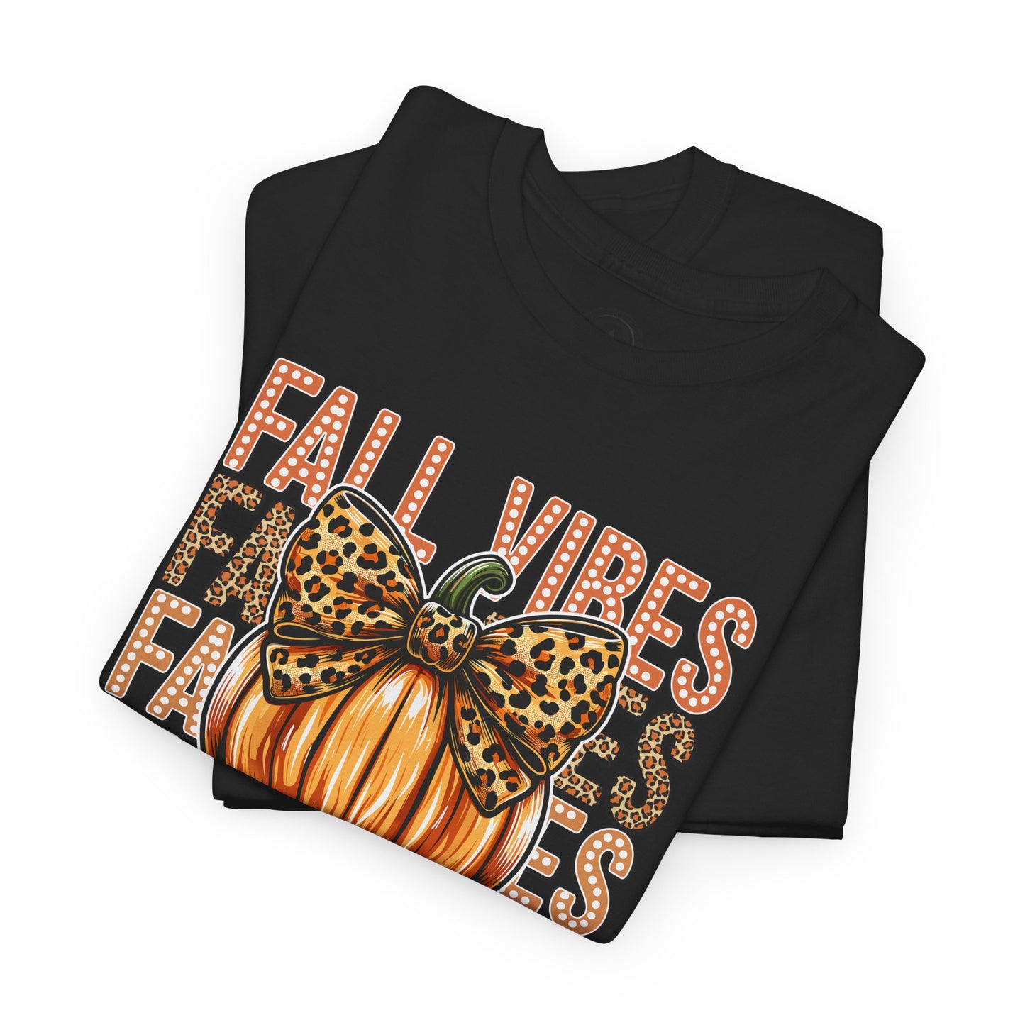 Fall Vibes Unisex Cotton Tee, Autumn Shirt, Pumpkin Graphic Tee, Halloween Apparel, Cozy Fall T-Shirt, Seasonal Outfit, leopard bow