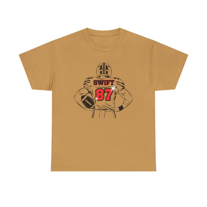Swift 87 Unisex Heavy Cotton Tee, Football Fan Shirt, KC Chiefs, Kelce, Swiftie, Engaged