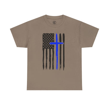 Thin Blue Line, Cross, Flag Graphic Tee, T-Shirt, Unisex Humor Shirt, Gifts for Friends, Casual Wear, law enforcement