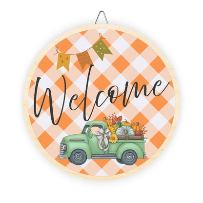 Welcome, Pickup Truck, Fall, Pumpkins, Thanksgiving Door, Decor, Sign, Wreath, Wooden Door Hanger