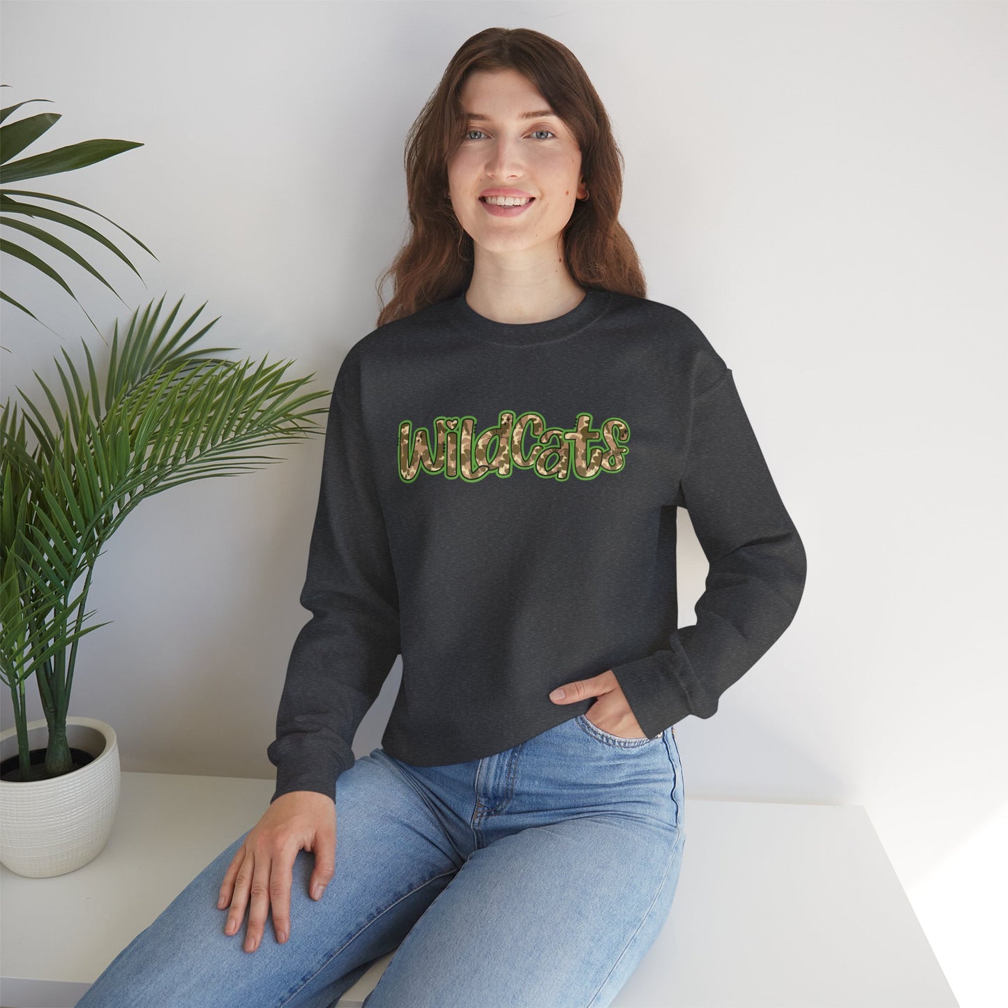 Wildcats Camo Crewneck Sweatshirt, Cozy Unisex Sweatshirt, Perfect Gift for Birthdays, Casual Wear, Wildcat Theme Apparel, Walker, La WHS, WJH