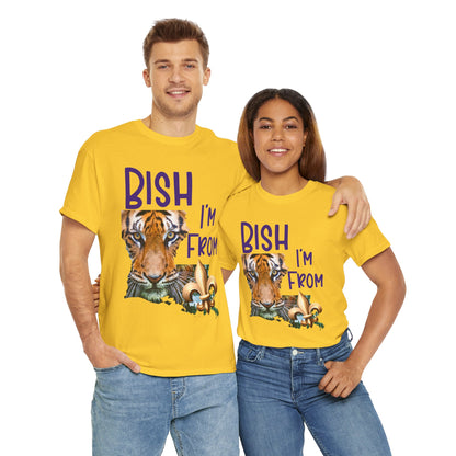 I'm From Louisiana, Unisex Heavy Cotton Tee with Tiger Design, game day, Tigers, Fleur De Lis, Tiger Face