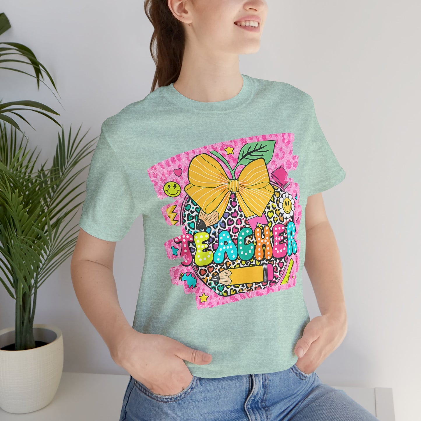 Funky Teacher Tshirt, Unisex, Bella Canvas, Back to school, apple, animal print