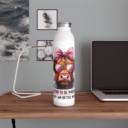 Chic Highland Cow Slim Water Bottle, Funny Gift for Her, Cute Sports Hydration Flask, Travel Bottle for Daily Use, Perfect for Birthdays