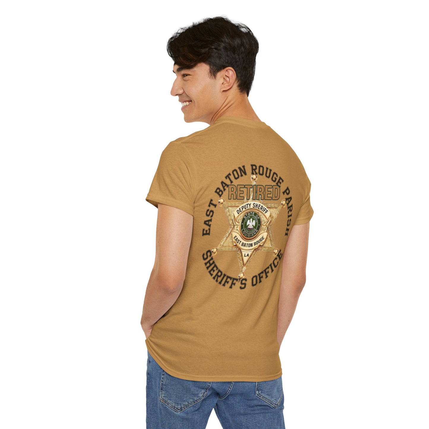 Pocket Front, Design on Back EBRSO Badge Retired Sheriff Heavy Cotton Tee, Unisex Tee, Law Enforcement Gift, Retirement Celebration T-shirt