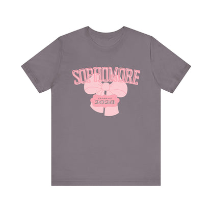 Sophomore Class of 2028 Bow Graphic Bella Canvas Tee, Cute College Shirt, Unisex Short Sleeve Top, Gift for Students, High School Graduation Apparel