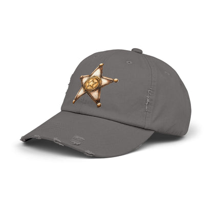 Unisex Distressed Sheriff Cap, Adjustable Hat, Casual Headwear for Outdoor Adventures, Gifts for Police Fans, Unique Fashion Accessory