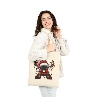 Christmas Monogram A Cotton Canvas Tote Bag, Personalized Holiday Tote, Eco-Friendly Gift, Stylish Shopping Bag, Reusable Christmas Shopper