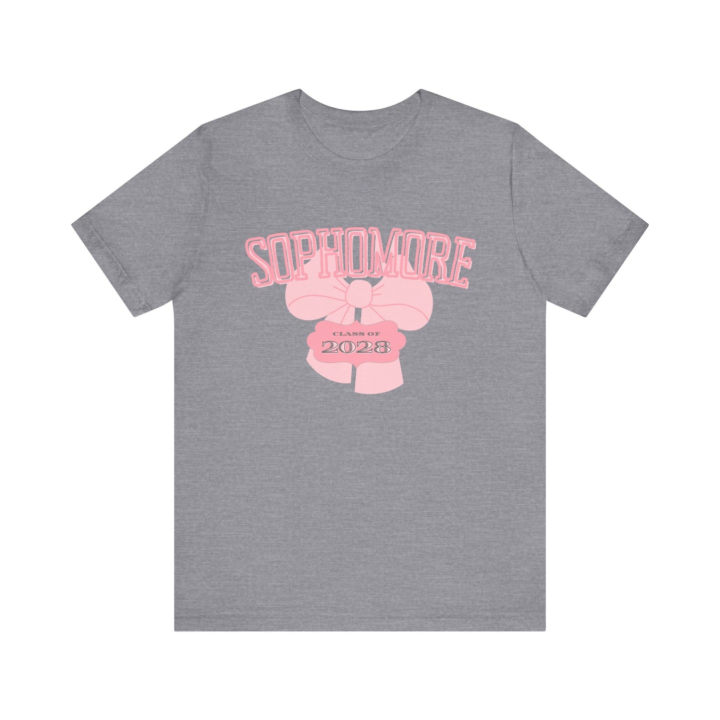 Sophomore Class of 2028 Bow Graphic Bella Canvas Tee, Cute College Shirt, Unisex Short Sleeve Top, Gift for Students, High School Graduation Apparel