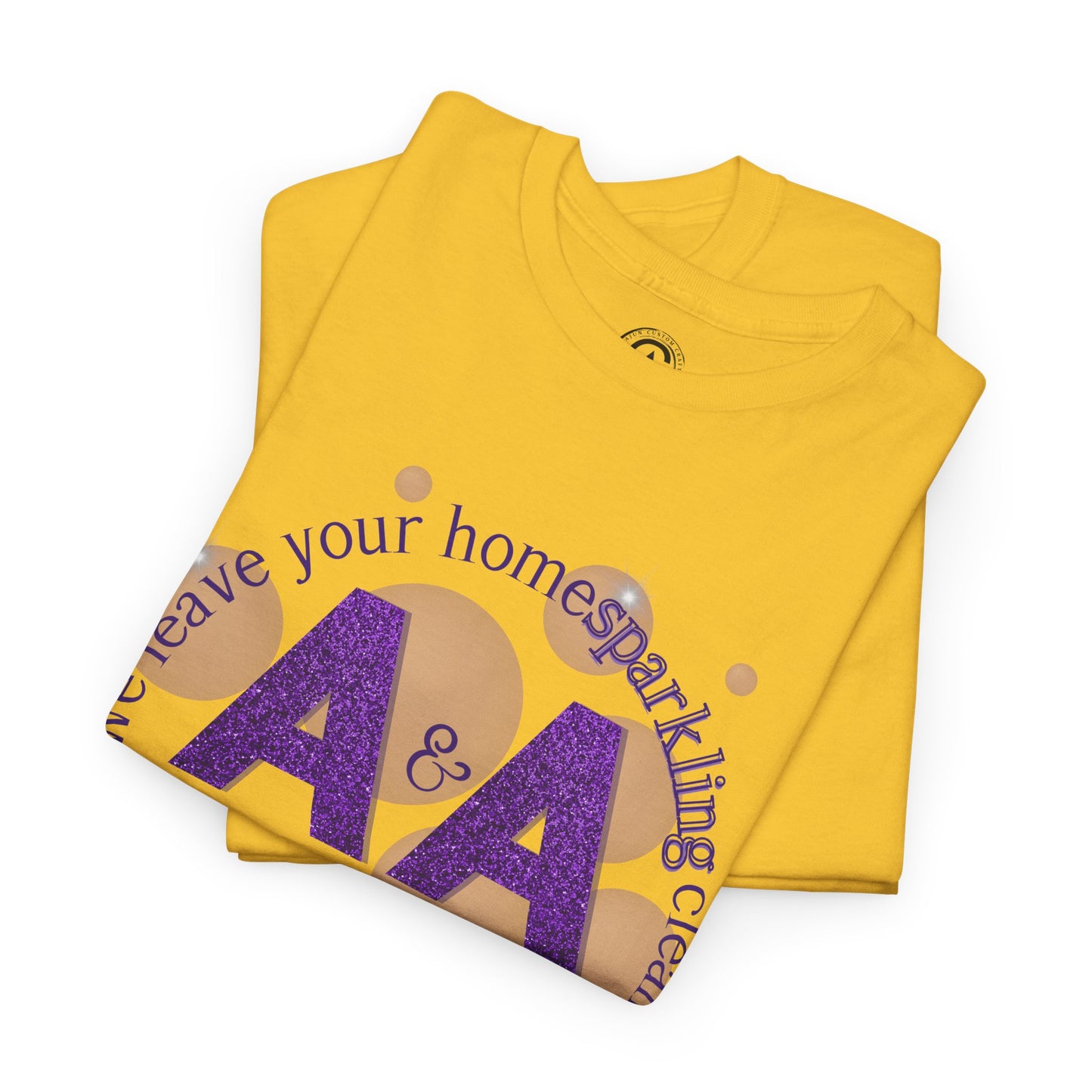 A&A Cleaning Services, Logo, Purple on Gold Crew Neck unisex tshirt, Gildan