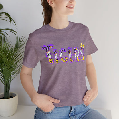 Tigers Graphic Tee, Cute Font, Purple and Gold, LSU, Tigers, Football, Baseball, Team