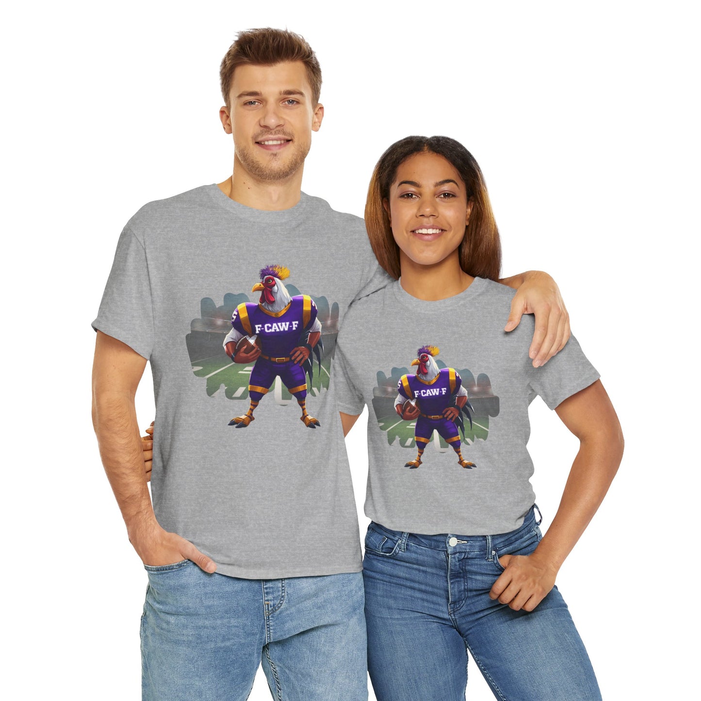 F-CAW-F Football Rooster, Purple and Gold , Sporty Unisex Heavy Cotton Tee