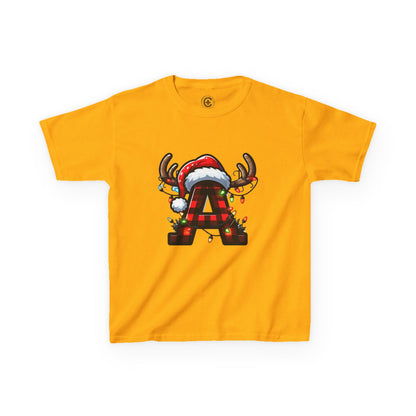 Letter A, Christmas Themed Kids Tee, Holiday Gift for Children, Personalized Holiday Shirt, Kids Holiday Outfit, Family Matching