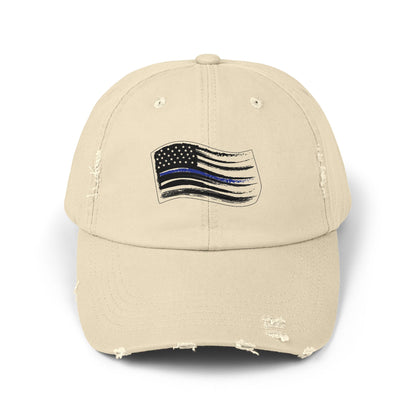 Thin Blue Line Flag, Unisex Distressed Cap, Funny Hat, Casual Gift, Everyday Wear, Cool Accessory, Adjustable Cap