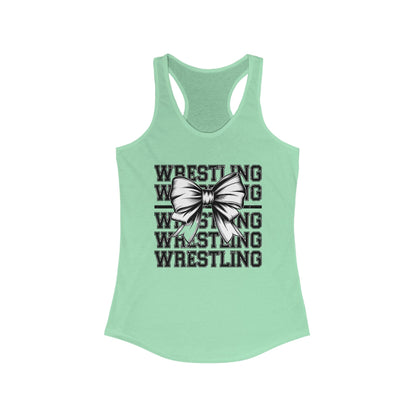 Wrestling Stacked with a bow, Women's Racerback Tank Top, Perfect for Game Day, Sports Events, Tailgating, and Everyday Wear