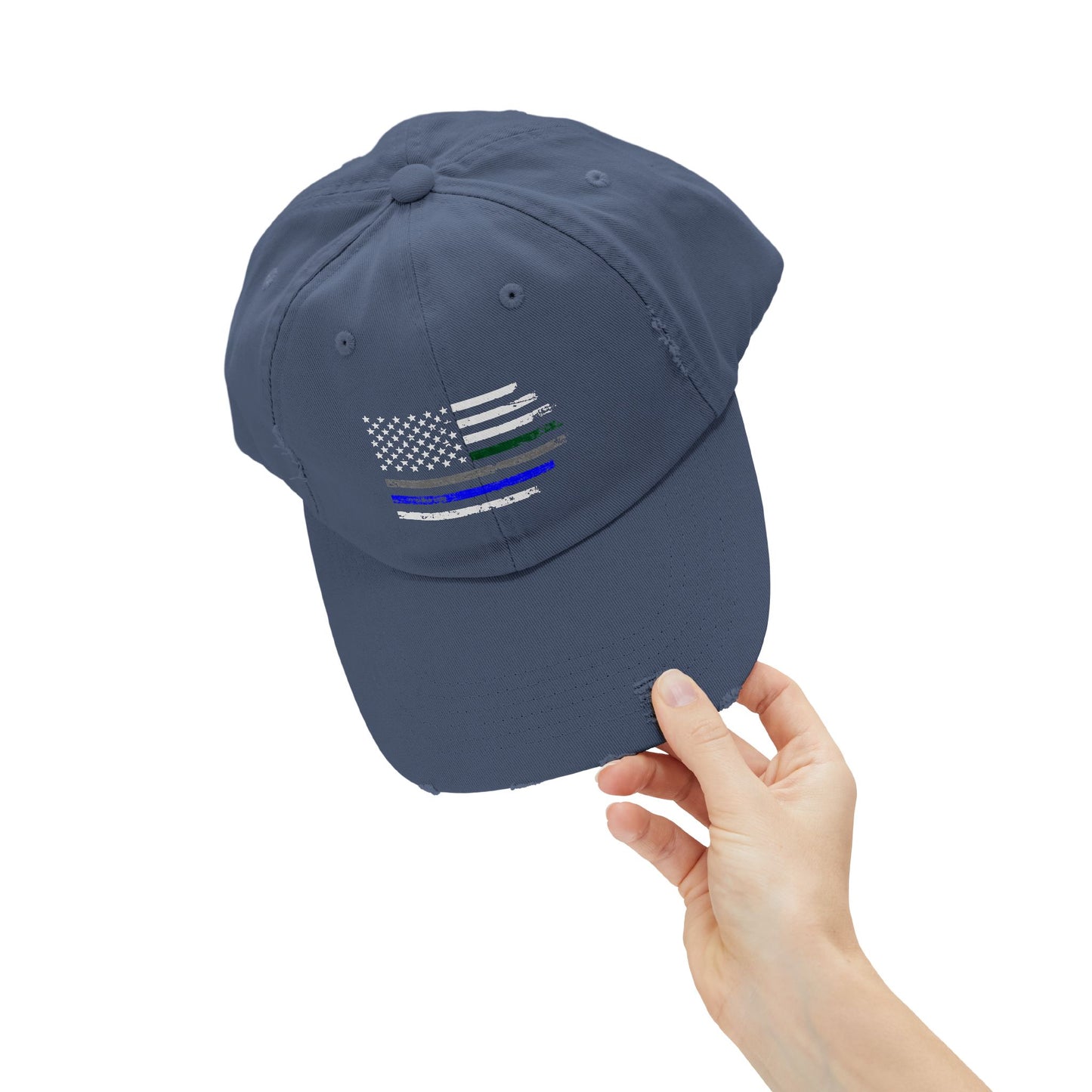 Thin Blue and Thin green Flag, Unisex Distressed Cap, Law Enforcement, Military, hat