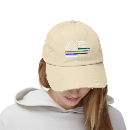 Thin Blue and Thin green Flag, Unisex Distressed Cap, Law Enforcement, Military, hat