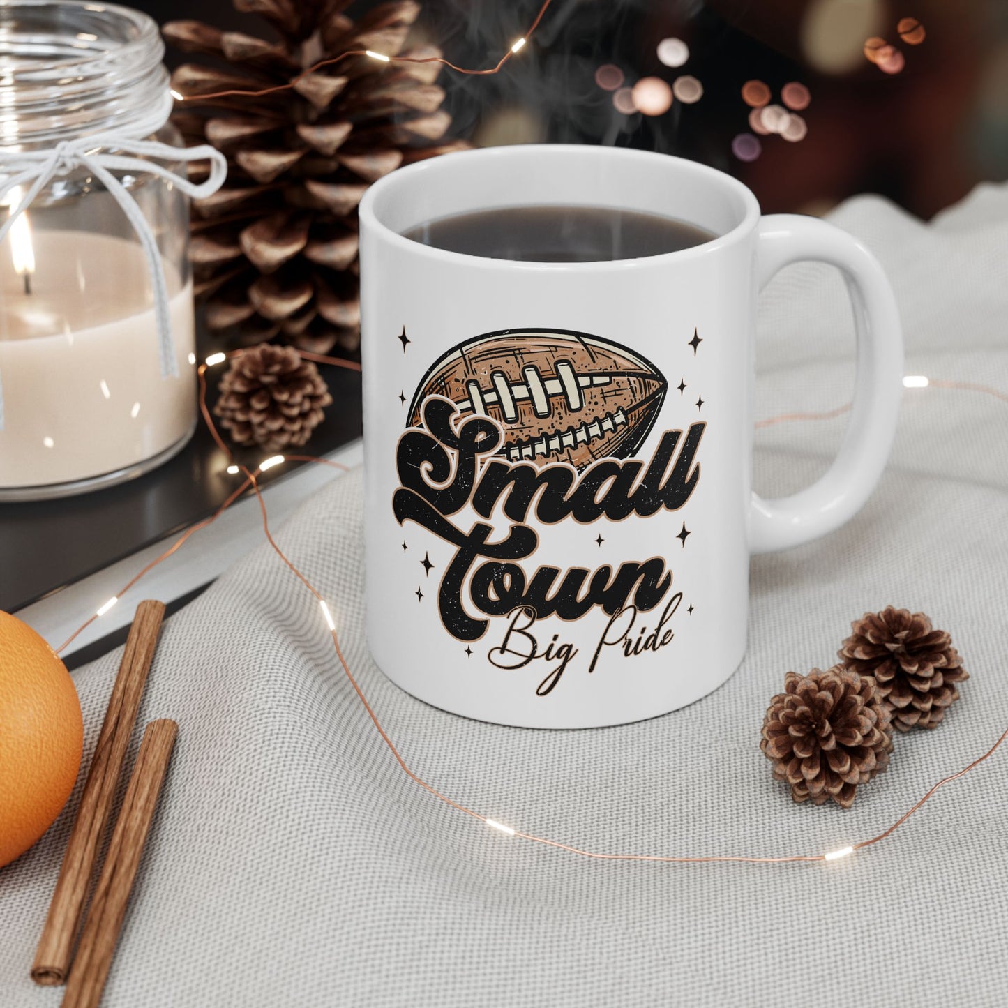 Small Town Football Ceramic Mug - Sports Fan Gift, Coffee Cup, Game Day Essential, Personalized Mug, Team Spirit