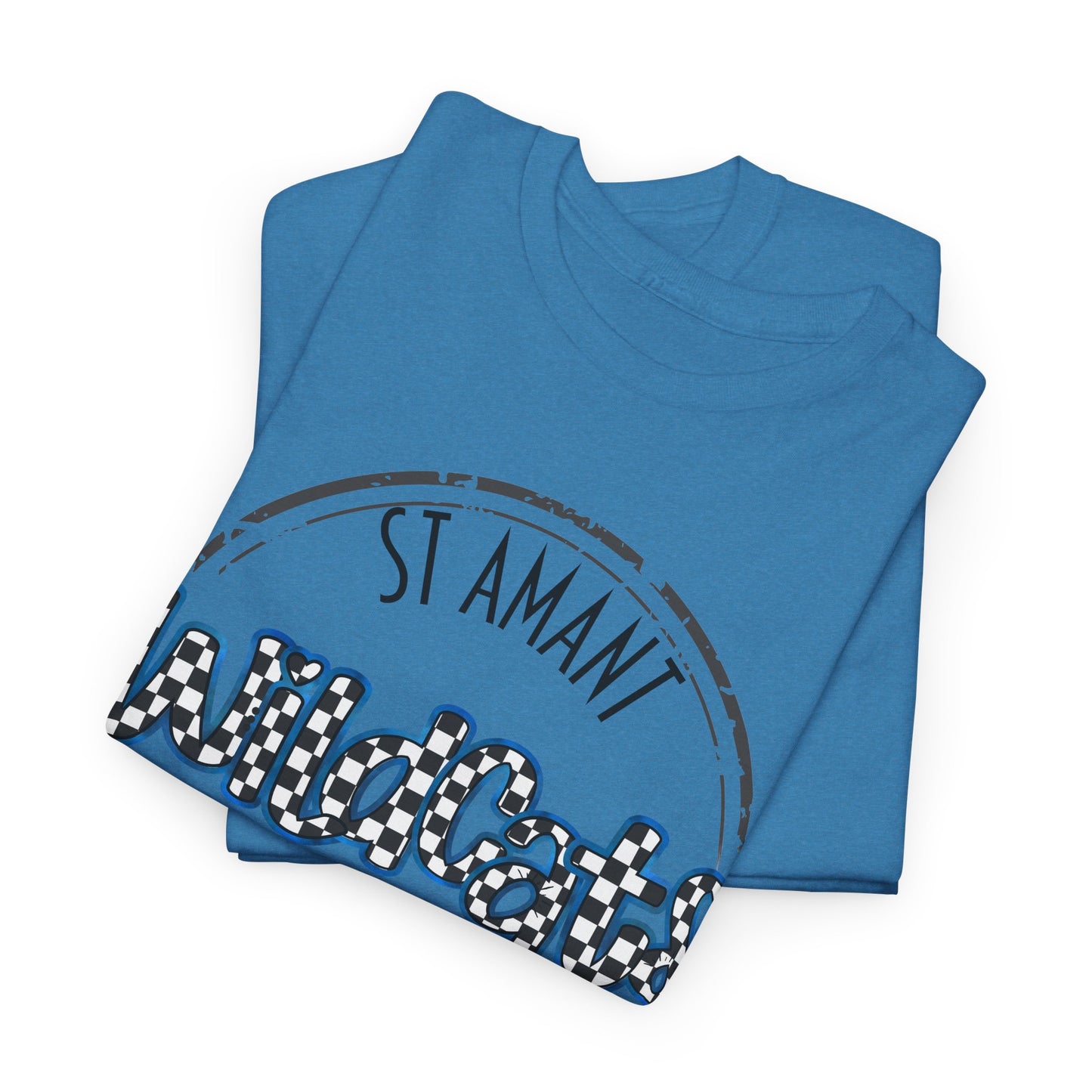 SAMS Wildcats with a black checkered style, Whimsical on a Unisex Tshirt, St Amant Middle School