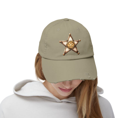 Unisex Distressed Sheriff Cap, Adjustable Hat, Casual Headwear for Outdoor Adventures, Gifts for Police Fans, Unique Fashion Accessory