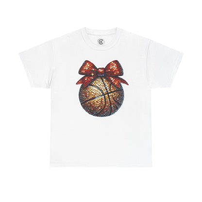 Basketball Glitter with a Bow Tee: Unisex Heavy Cotton Shirt for Sports Lovers, Gift, Basketball Fans