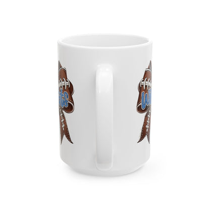 Blue, Glitter, Football, Bow, Wildcats Ceramic Mug - Cute Coffee Cup