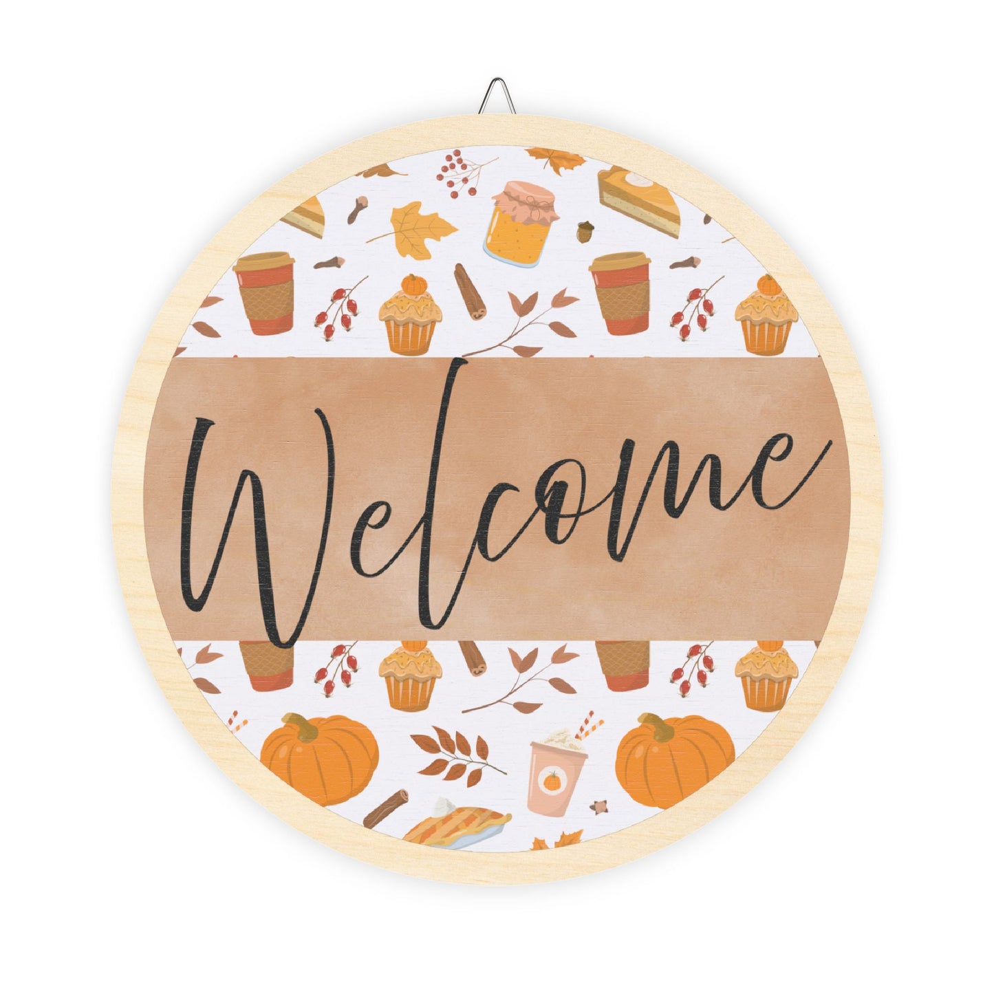 Welcome, Fall, Pumpkins, Cupcakes, Coffee, Door, Decor, Sign, Wreath, Wooden Door Hanger