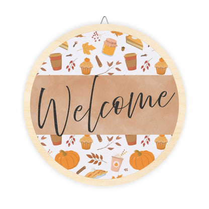 Welcome, Fall, Pumpkins, Cupcakes, Coffee, Door, Decor, Sign, Wreath, Wooden Door Hanger