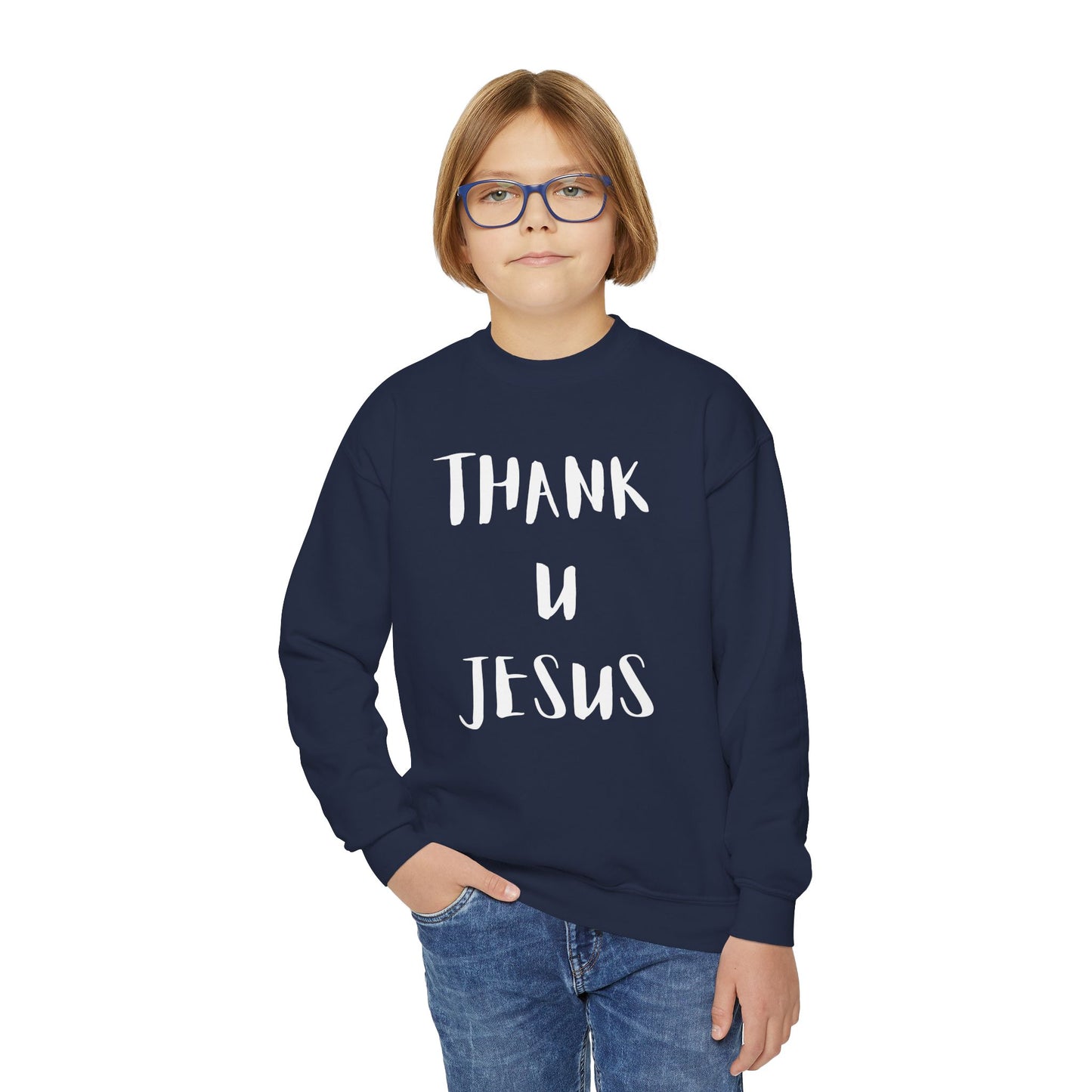 Youth Crewneck Sweatshirt - Thank U Jesus, Faithful Crewneck, Christian Youth Apparel, Inspirational Gift, Bible Verse Sweatshirt