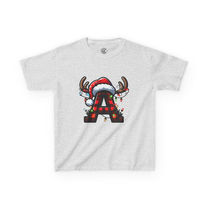 Letter A, Christmas Themed Kids Tee, Holiday Gift for Children, Personalized Holiday Shirt, Kids Holiday Outfit, Family Matching