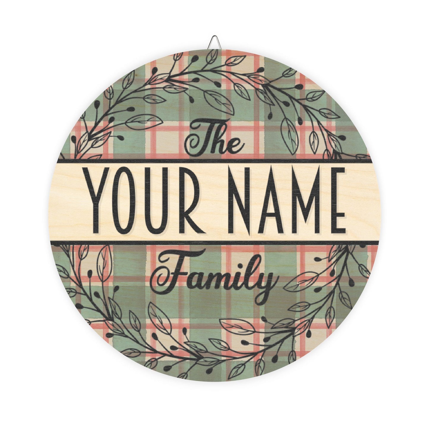 Personalized, Family Name, Christmas Plaid Door, Decor, Sign, Wreath, Wooden Door Hanger