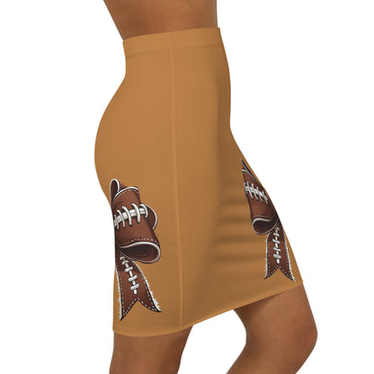 Light Brown Football Bow Women's Pencil Skirt, Stylish SkirtFun Night Out, Team Spirit! Game Day, homecoming