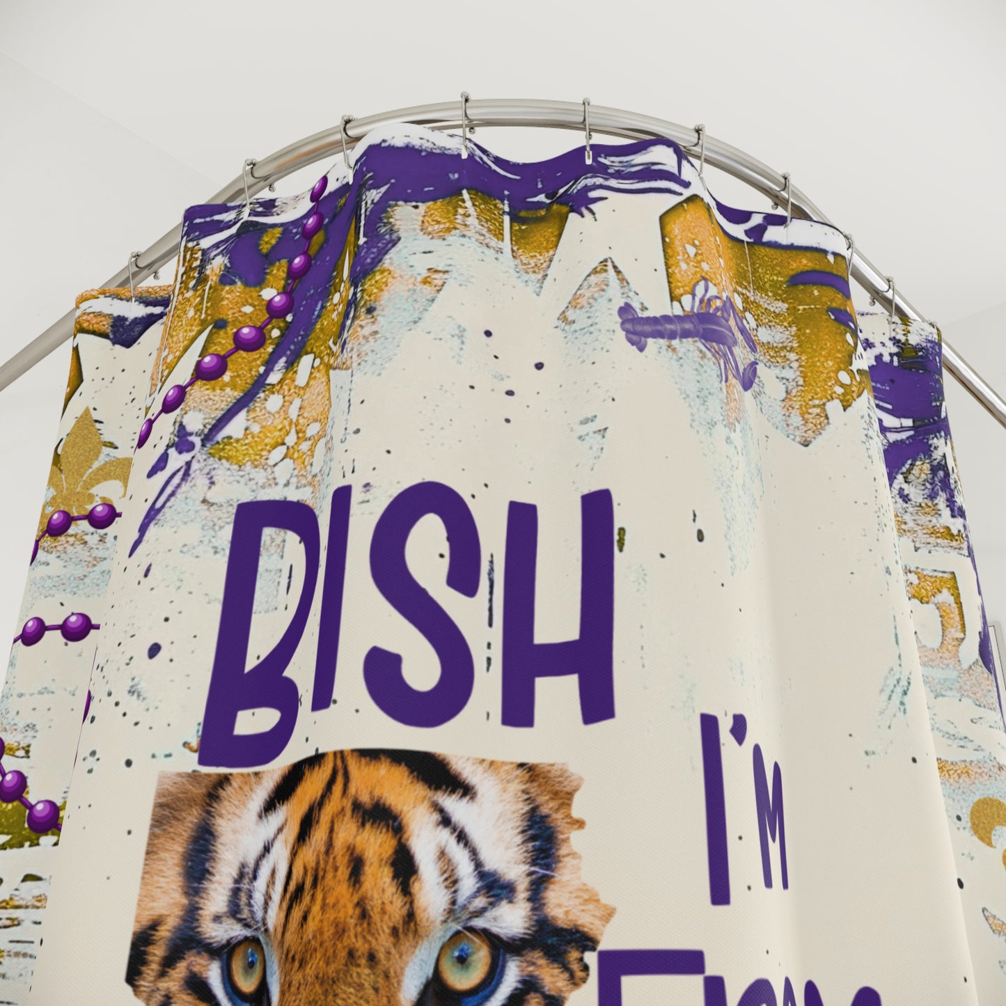 Colorful Shower Curtain with Tiger Design, I'm From Louisiana, Tiger pride in your bathroom!