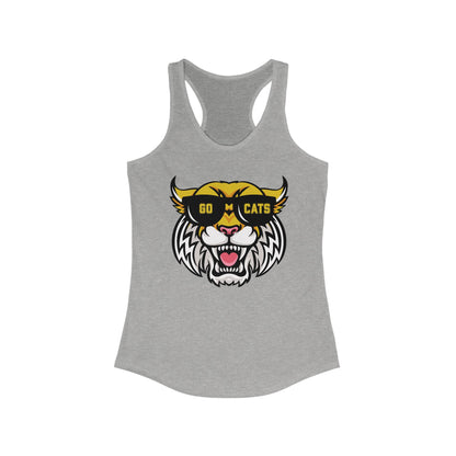 Cool Cat, Wildcat with Sunglasses Racerback Tank - Go Cats Shirt, Women's Workout Top, Summer Outerwear, Sports Fan Gear, Cute Animal Tee