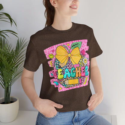 Funky Teacher Tshirt, Unisex, Bella Canvas, Back to school, apple, animal print