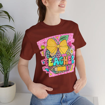 Funky Teacher Tshirt, Unisex, Bella Canvas, Back to school, apple, animal print