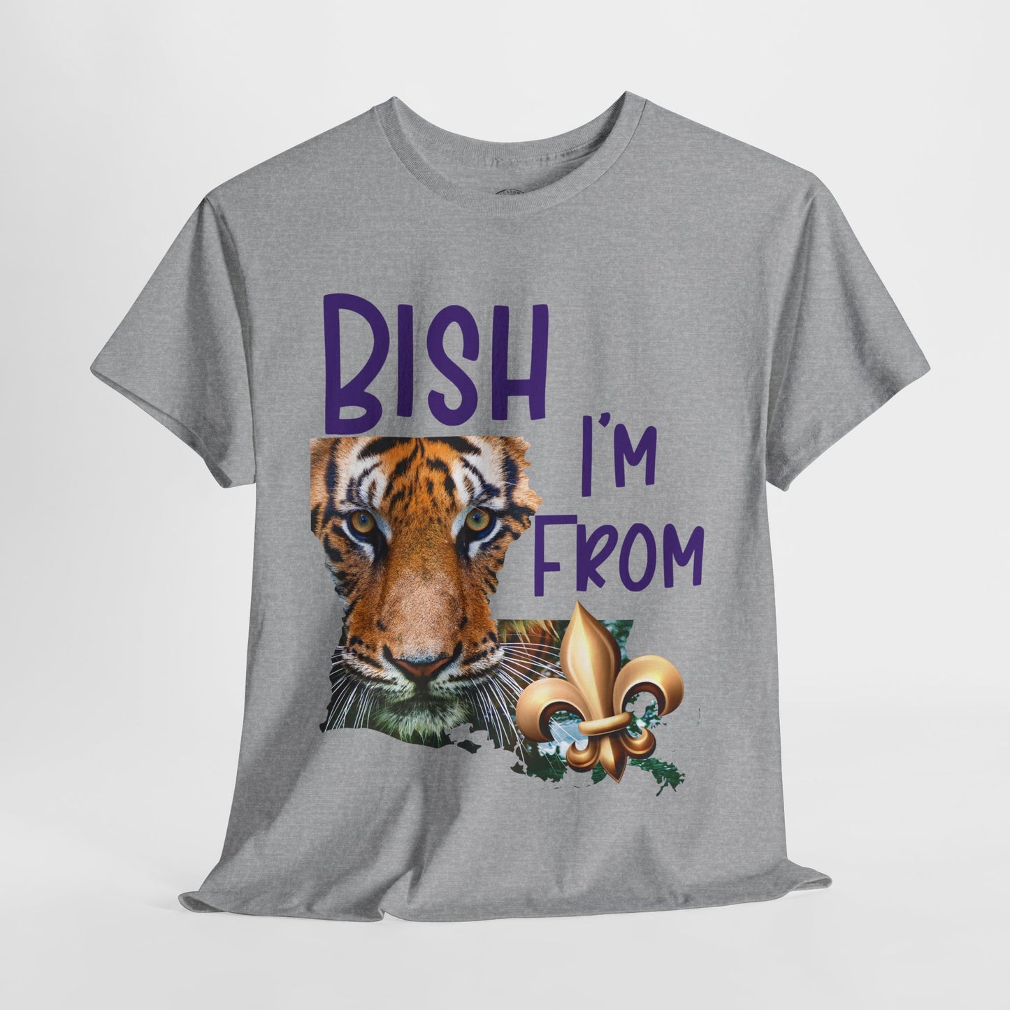 I'm From Louisiana, Unisex Heavy Cotton Tee with Tiger Design, game day, Tigers, Fleur De Lis, Tiger Face