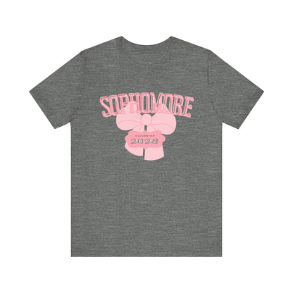 Sophomore Class of 2028 Bow Graphic Bella Canvas Tee, Cute College Shirt, Unisex Short Sleeve Top, Gift for Students, High School Graduation Apparel