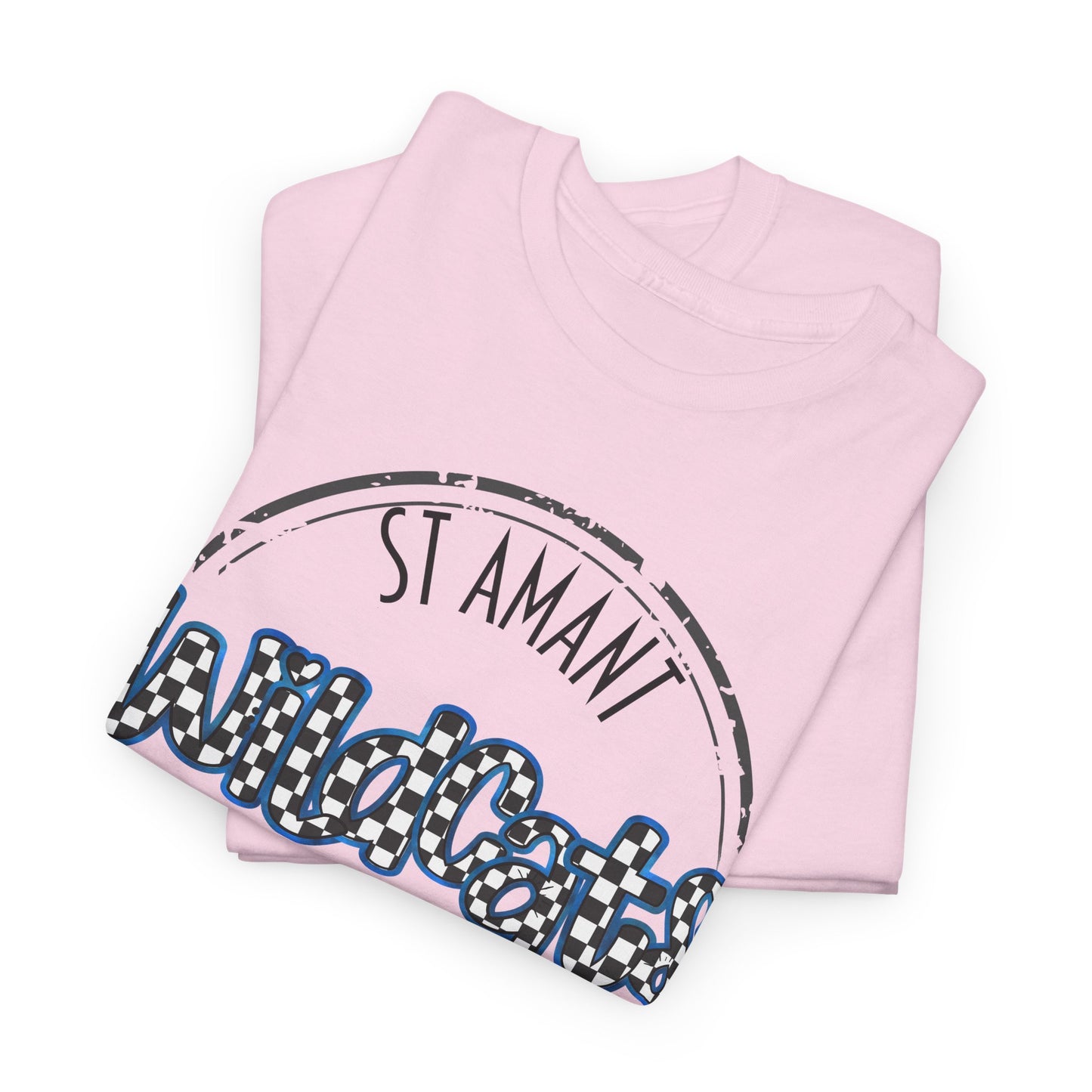 SAMS Wildcats with a black checkered style, Whimsical on a Unisex Tshirt, St Amant Middle School