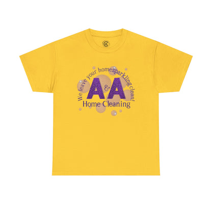 A&A Cleaning Services, Logo, Purple on Gold Crew Neck unisex tshirt, Gildan