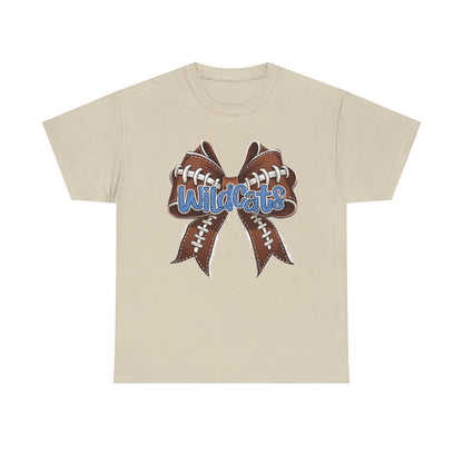 Blue Glitter Wildcats Football Bow, Unisex Tee, Cute Cotton Shirt, School Spirit Apparel,