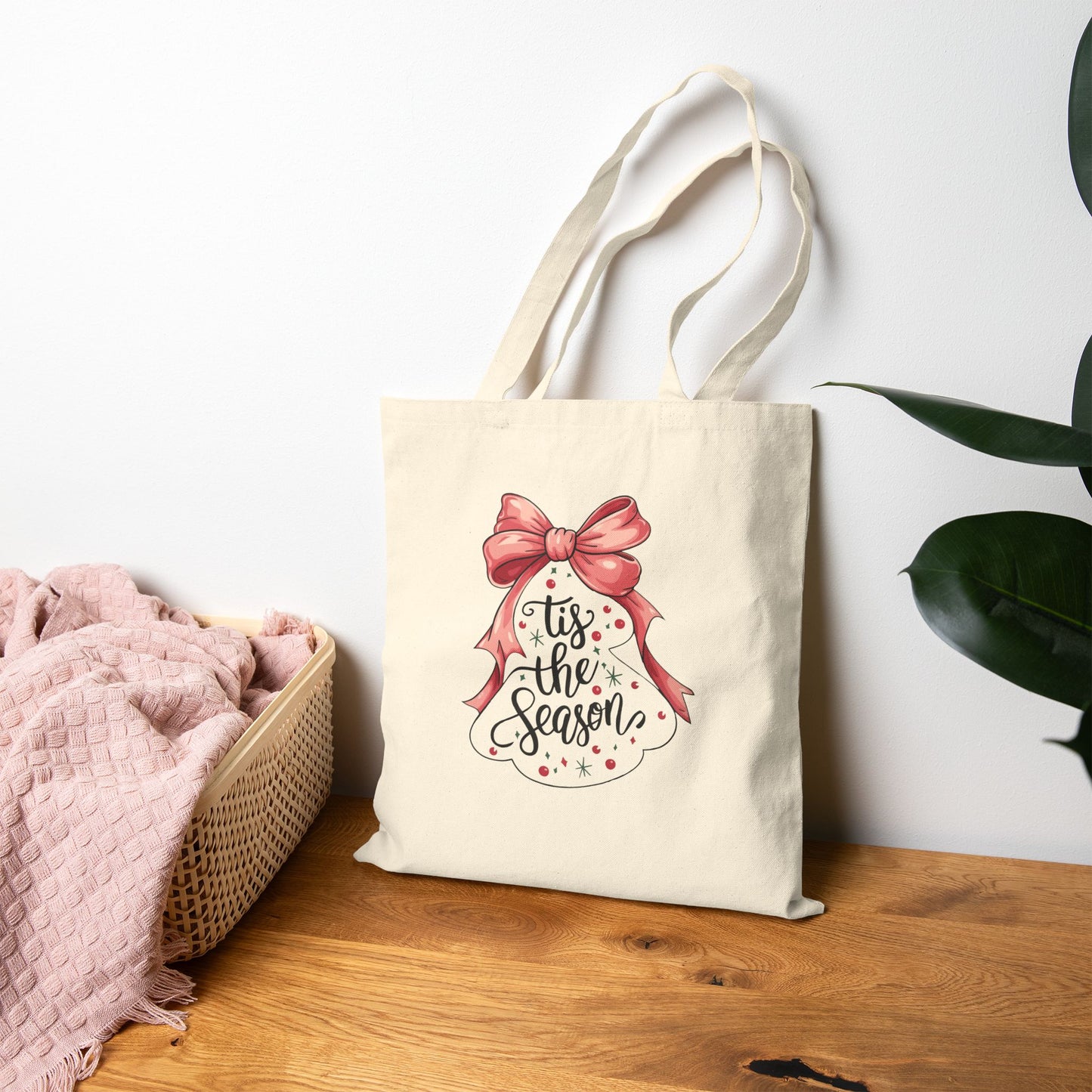 Festive Cotton Canvas Tote Bag - "'Tis the Season" Christmas Gift, Reusable Shopping Bag, Holiday Decor, Eco-Friendly Tote
