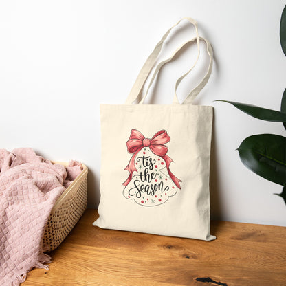 Festive Cotton Canvas Tote Bag - "'Tis the Season" Christmas Gift, Reusable Shopping Bag, Holiday Decor, Eco-Friendly Tote