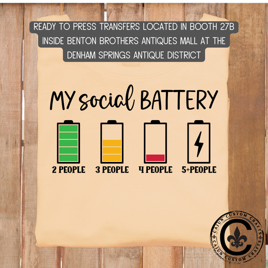 social battery dtf transfer, tshirt, tumbler, jewelry