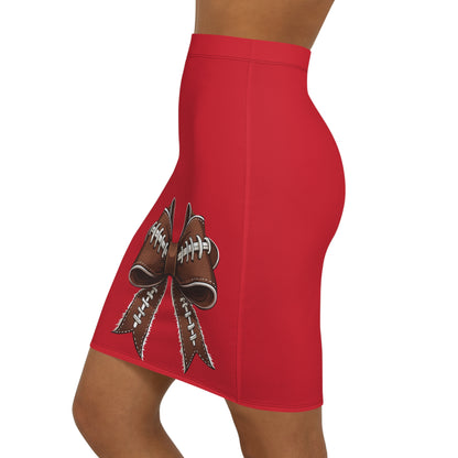 Dark Red Football Bow Women's Pencil Skirt, Stylish SkirtFun Night Out, Team Spirit! Game Day, homecoming