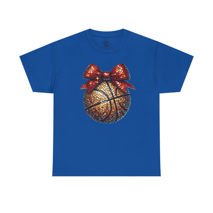 Basketball Glitter with a Bow Tee: Unisex Heavy Cotton Shirt for Sports Lovers, Gift, Basketball Fans