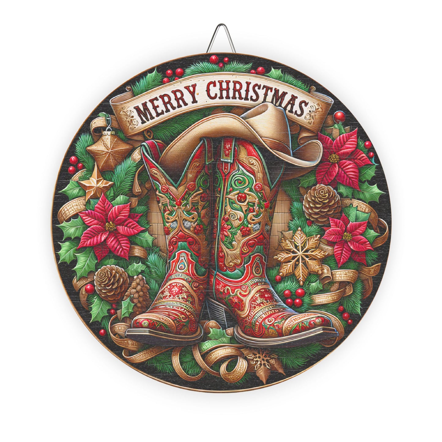 Cowboy Boots, Hat, Merry Christmas Wooden Door Sign, Welcome Sign, Entry decor, mantle decor, Country
