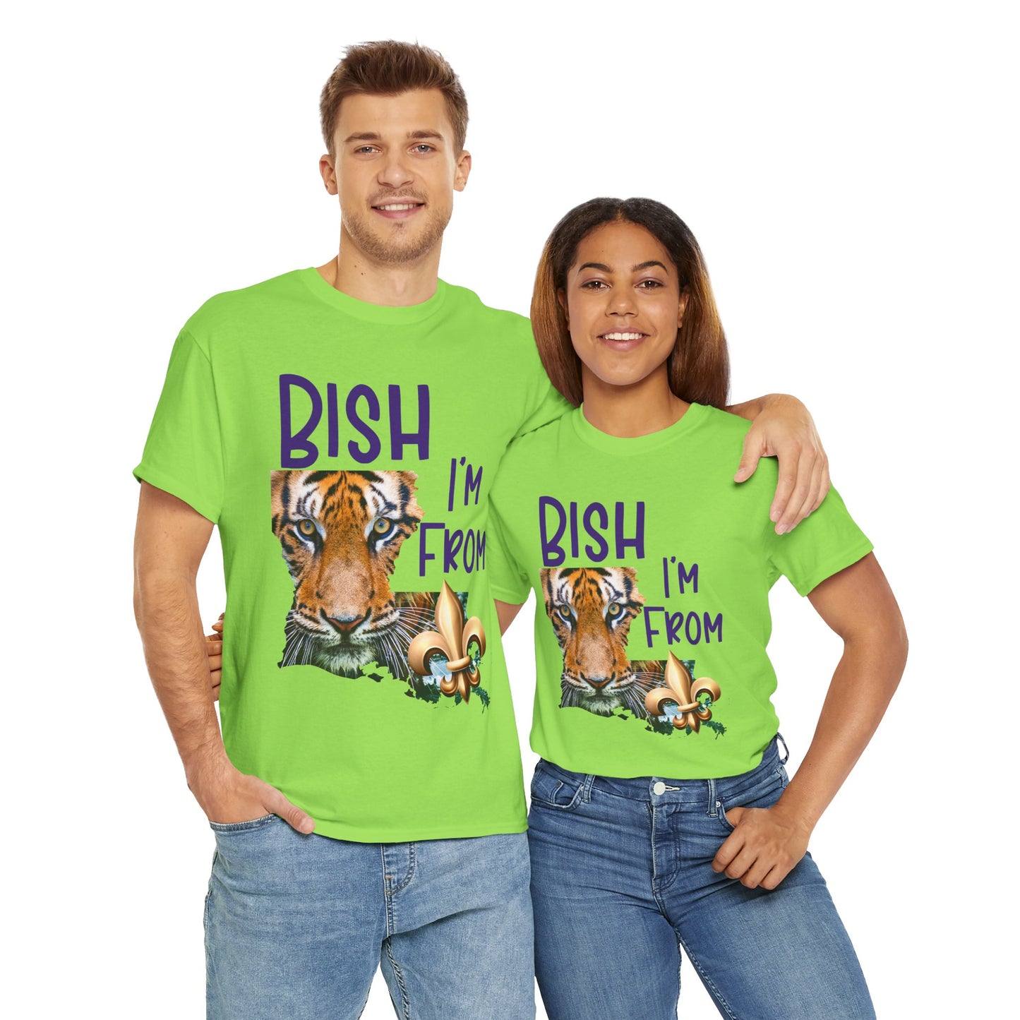 I'm From Louisiana, Unisex Heavy Cotton Tee with Tiger Design, game day, Tigers, Fleur De Lis, Tiger Face