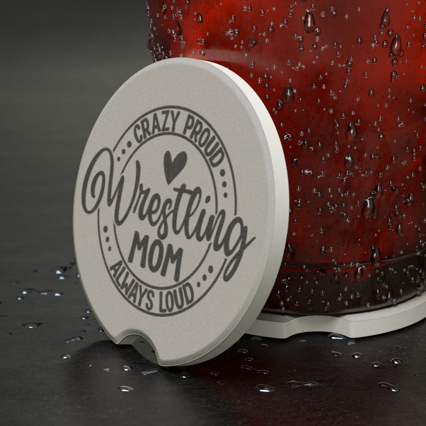 Crazy Proud Wrestling Mom Soapstone Car Coaster | Unique Gift for Wrestling Moms, Car Accessories, Home Décor, Holiday Present